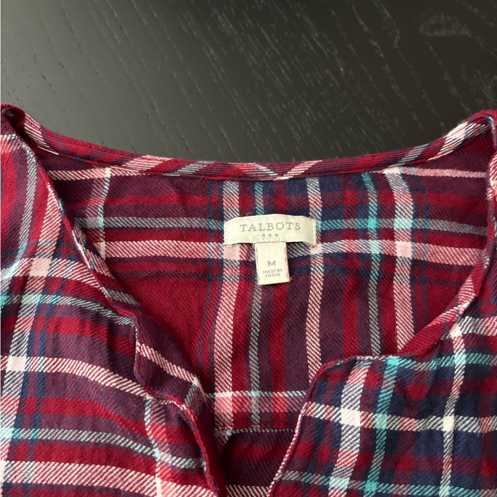 Talbots Flannel Red and Blue Plaid Top - Picture 2 of 4